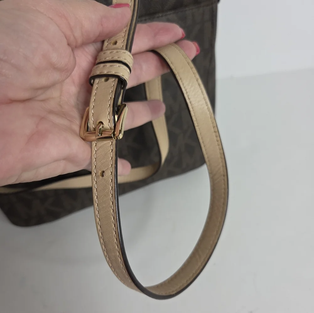 MICHAEL Michael Kors Jet Setter Large Brown Logo Crossbody Bag - Picture 8 of 16